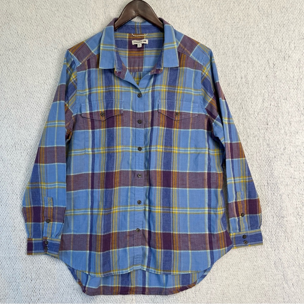 Toad Co Re Form Flannel Shirt Womens XL Blue Brown Plaid Button Down Casual Top - Picture 16 of 16
